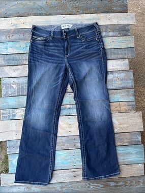 Ariat R.E.A.L Denim Women's 33R Ocean Midrise Whipstitch Dark Blue Bootcut Jeans
